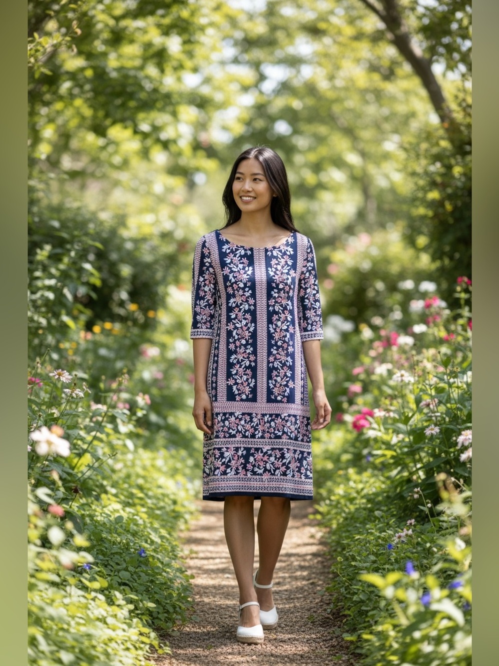 Eliza J Womens Blue Pink Floral Sheath Dress Size 8 Shower Tea Sunday Best Party